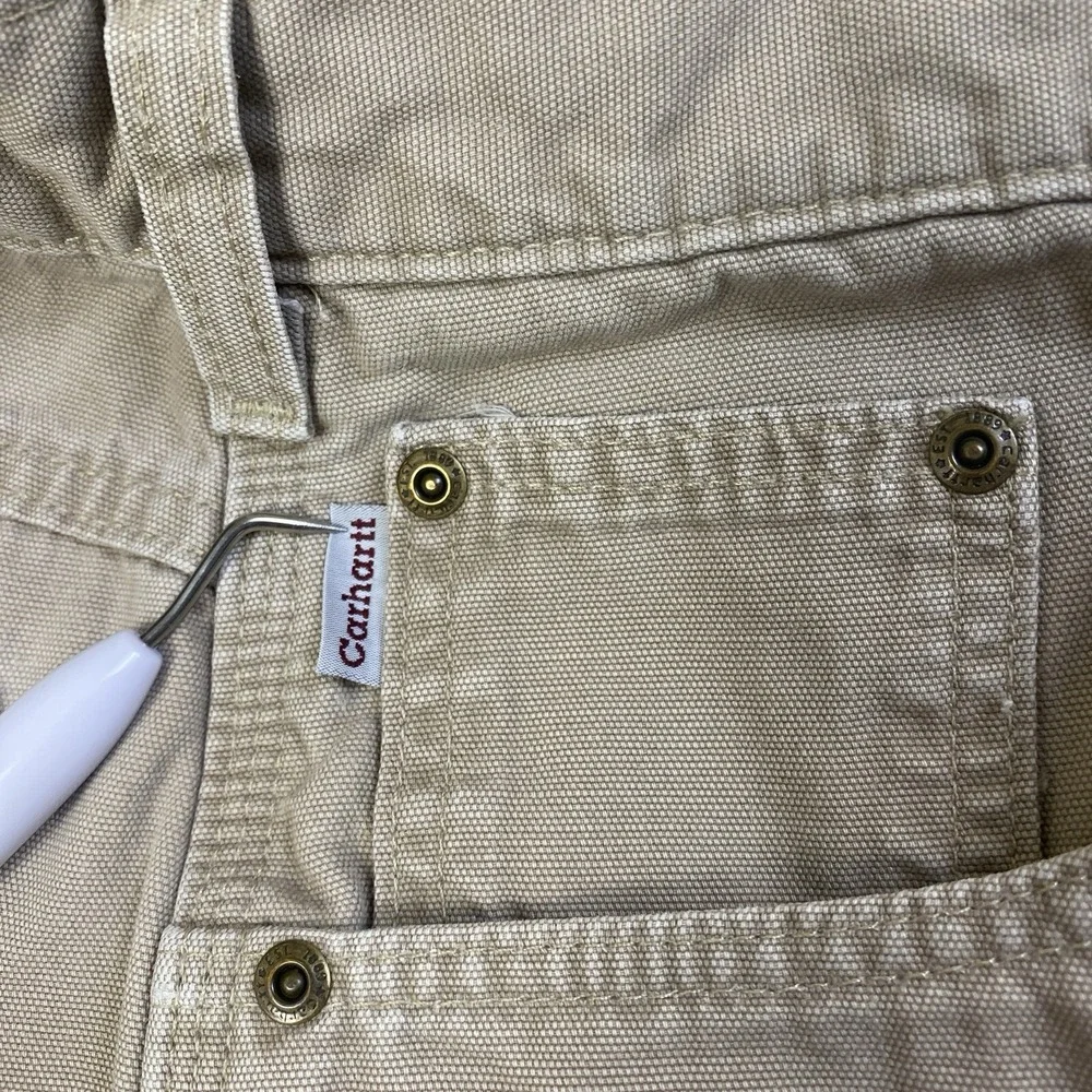 VTG Carhartt Shorts Men Sz 42 Beige Carpenter Cotton Rugged Canvas Work Short